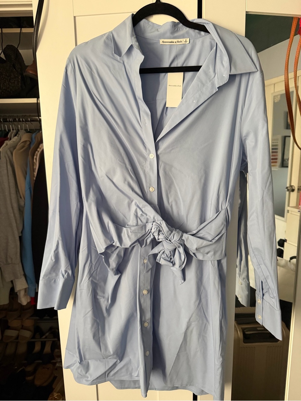 AbercrombieButton-Front Light Blue Shirt Dress with Waist Tie size Large NWT